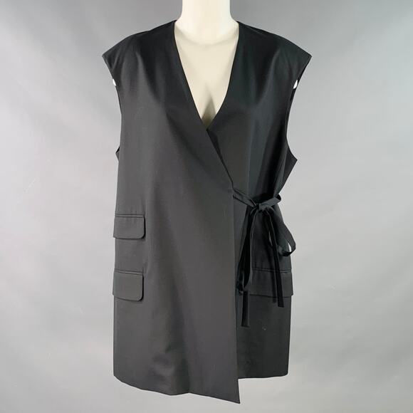 CINOH Size 2 Black Wool Wrap Tie Longline Vest - Picture 1 of 5